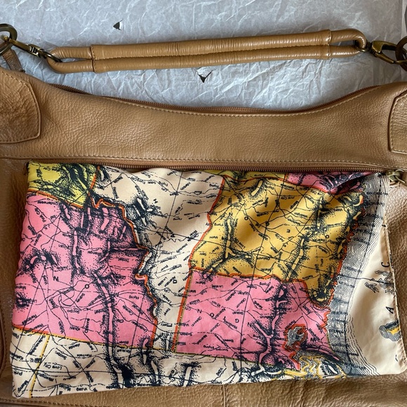 Original by Sharif 1827 Genuine Leather Shoulder Bag Tan Chain Details Map Lined - Picture 16 of 17